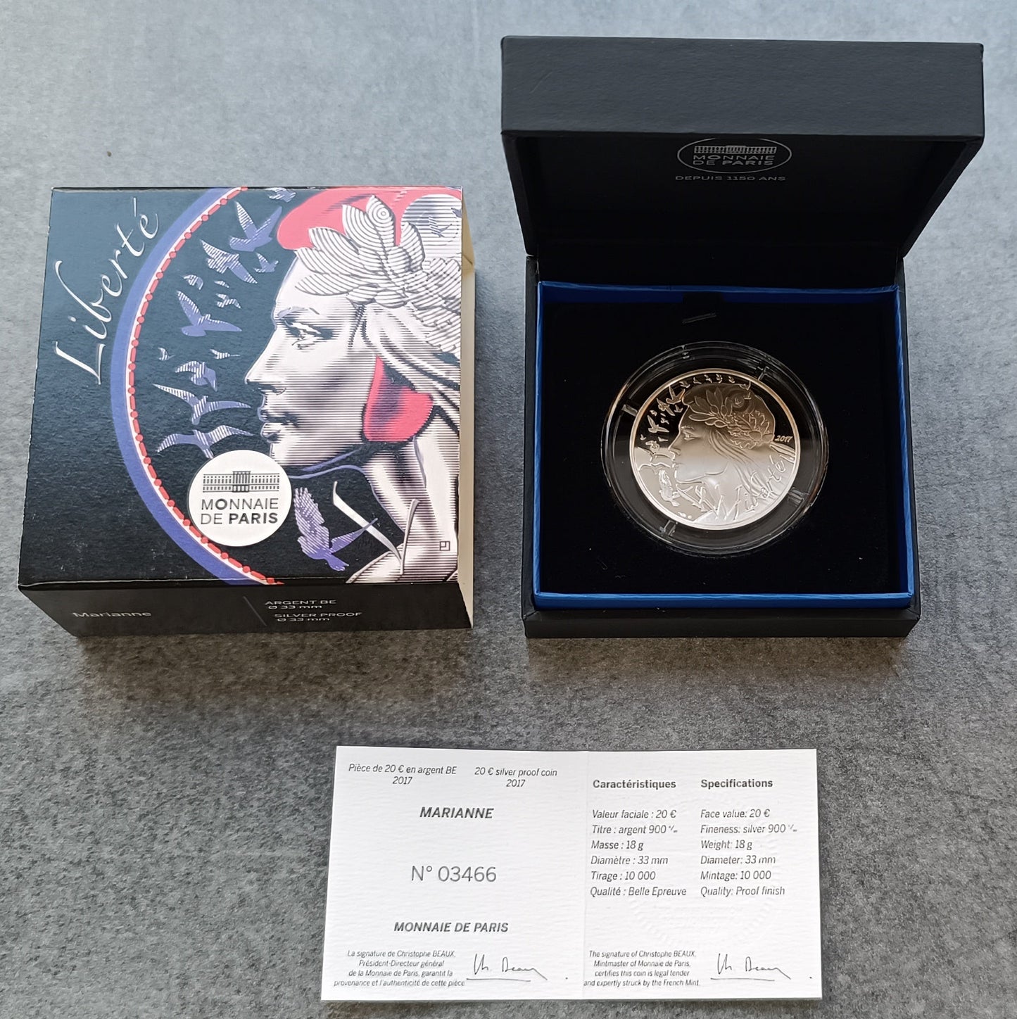 Monnaie de Paris 20 Euros 2017 BE Marianne Liberté Argent Dans son coffret