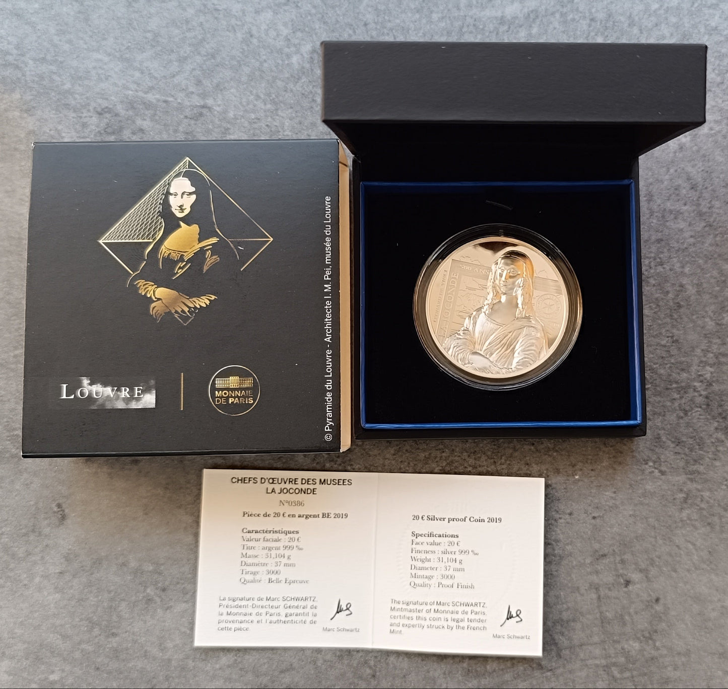Monnaie de paris 20 Euros 2019 BE La Joconde Argent 1 oz Dans son coffret