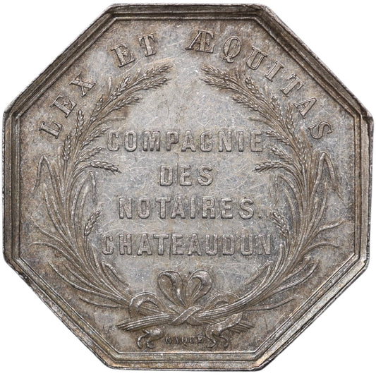 Jeton Compagnie des Notaires de Chateaudun Napoléon III Tête laurée Argent 12.13 gr 30.5 mm