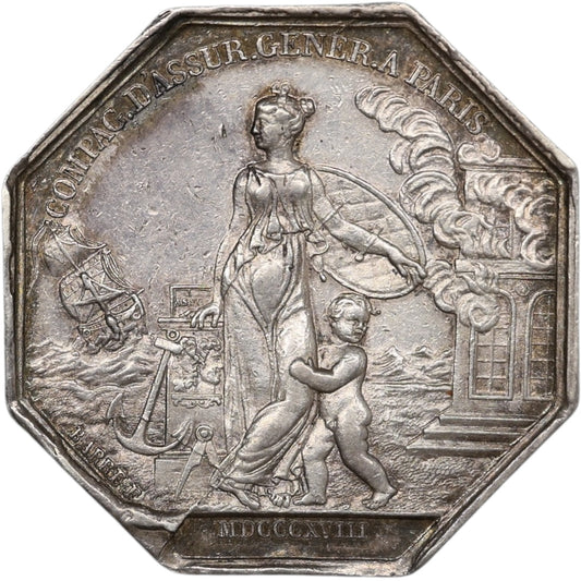 Ficha Compañía General de Seguros de París 1818 Plata 12,11 gr 30 mm