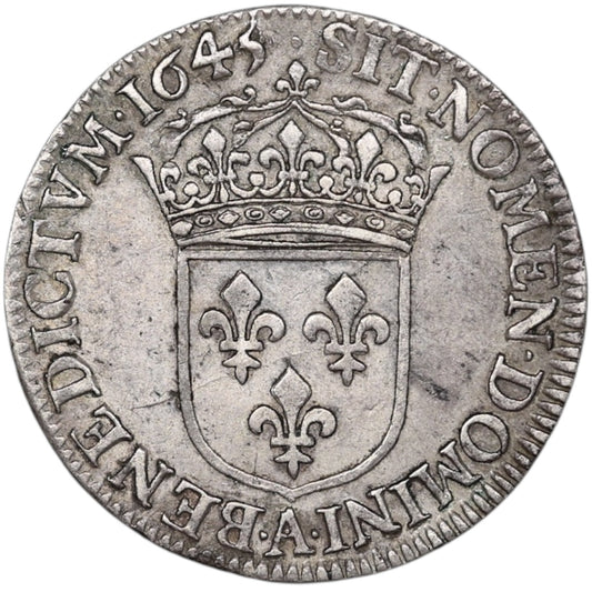 Louis XIV (1643-1715) Quart d'Ecu at the short wick 1645 In Paris Silver 6,82 GR