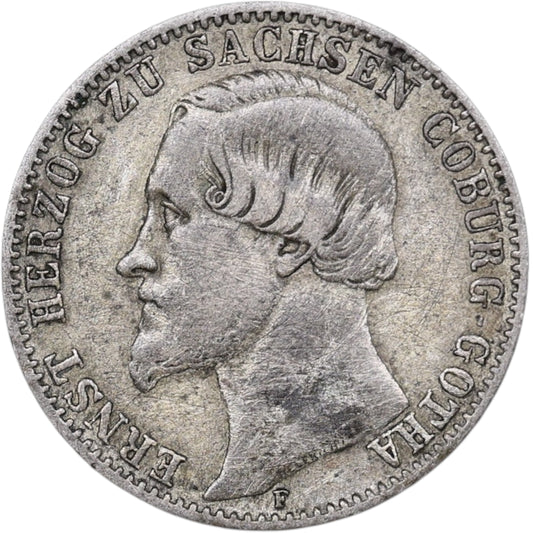 Allemagne Duché de Saxe-Cobourg et Gotha 🇩🇪 Ernest II (1844-1893) 1/6 Thaler 1855 F Dresde Ag 5.22 gr