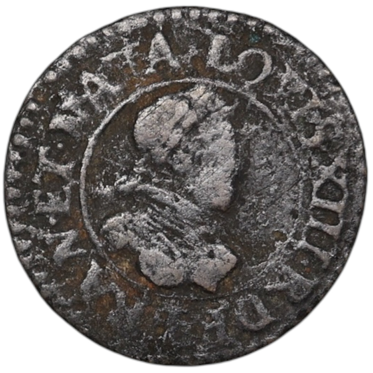 Louis XIII (1610-1643) Denier Tournois 1615 X Amiens 1.28 gr