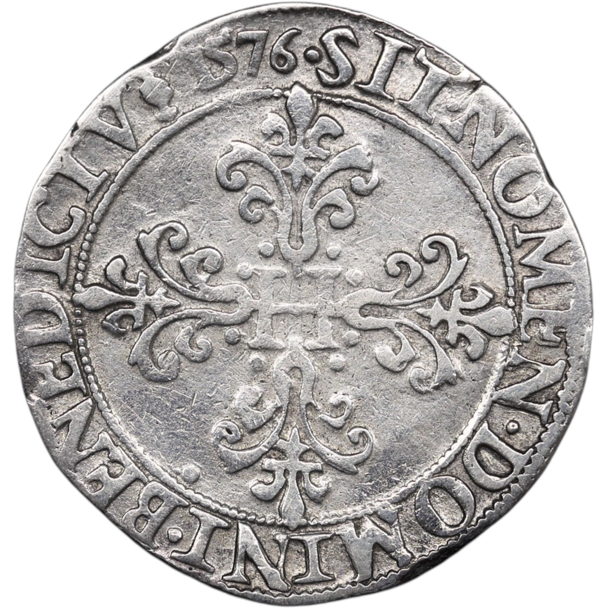 Henri III (1574-1589) Franc au col plat 1576 B Rouen Argent 13.89 gr