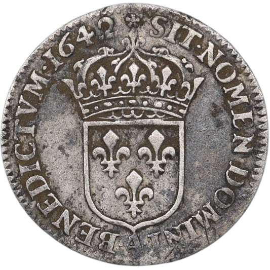 Louis XIII (1610-1643) 1/12 Douzième d'écu 1642 Paris Monnaie de Matignon 2.23 gr