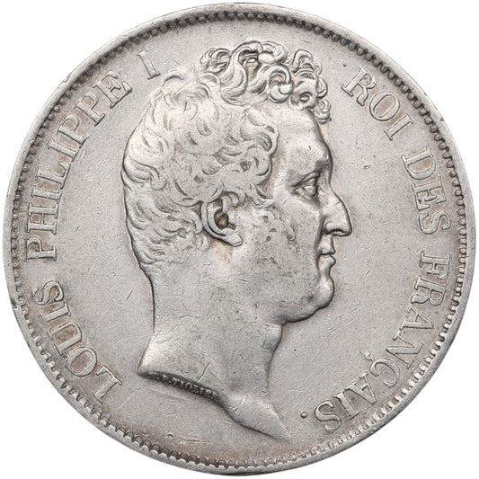 Louis-Philippe (1830-1848) 5 Francs Argent 1830 B Rouen Tiolier Tranche en creux 24.77 gr