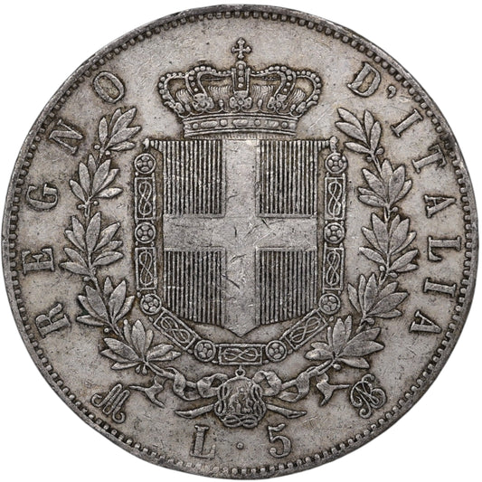 Italie Victor Emmanuel II (1861-1878) 5 Lire Argent 1870 M Milan 24.91 gr
