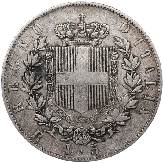 Italie Victor Emmanuel II (1861-1878) 5 Lire Argent 1877 R Rome 24.90 gr
