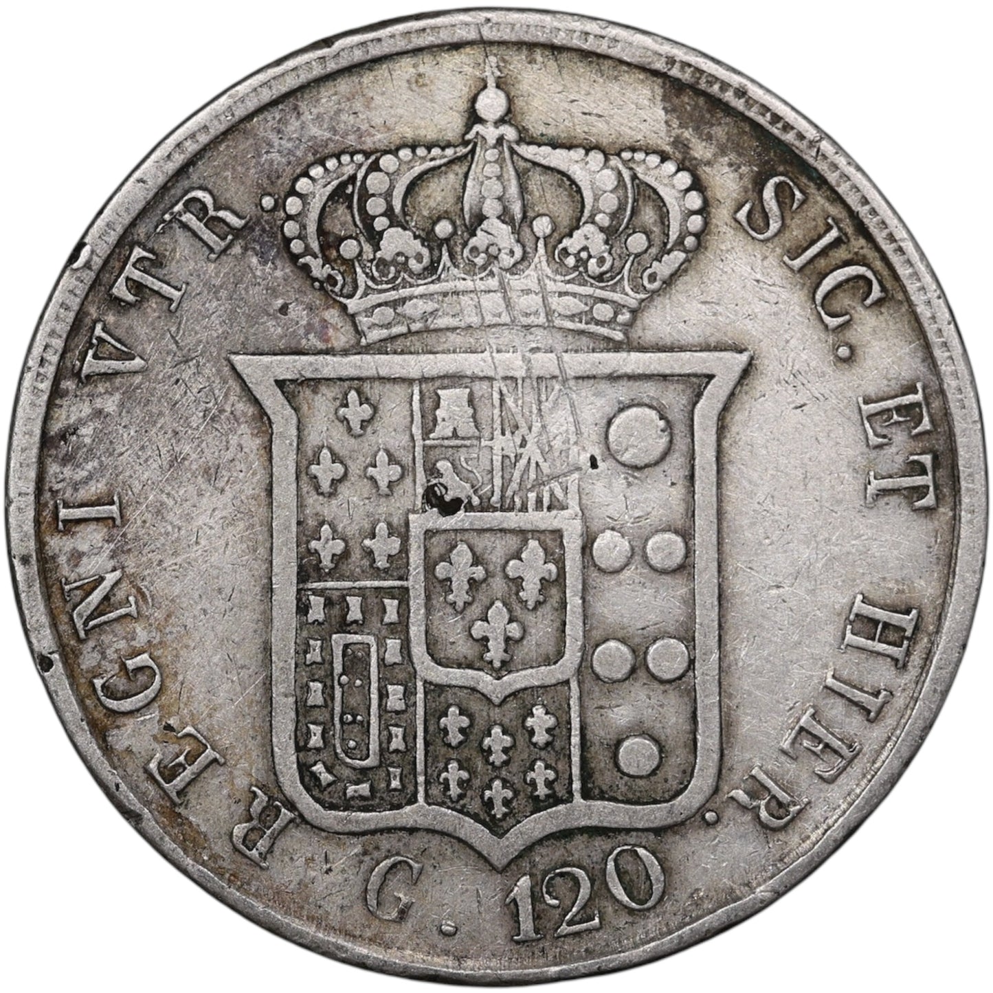 Italie Royaume des Deux Siciles Ferdinand II (1830-1859) 120 Grana Argent 1857 27.23 gr
