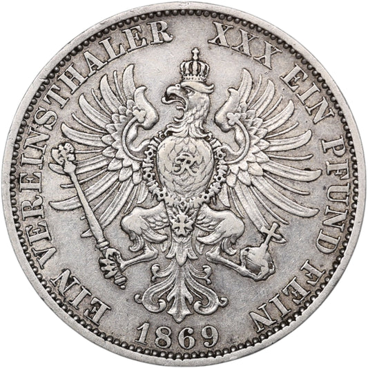 Alemania Thaler 1869 A Wilhelm Prusia Plata 18,43 gr