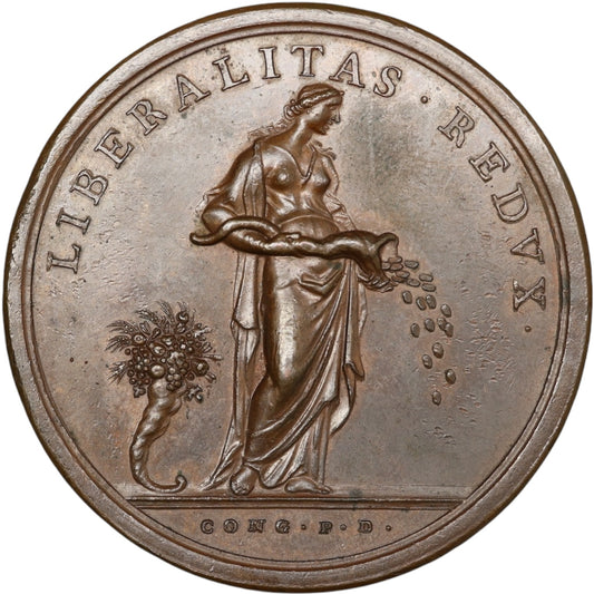Medalla Vaticano y Estados Pontificios Clemente XIII (1758-1759) Liberalitas Redvx De Cropanese 43 mm 30,51 gr