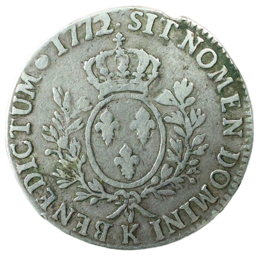 France Louis XV (1715-1774) Écu 1772 K Bordeaux Argent à la vieille tête 28.5 gr