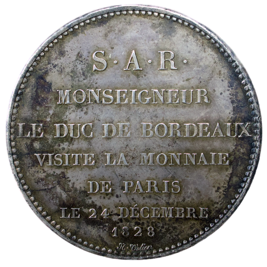 Monnaie de visite Henri V (1820-1883) Module de 5 Francs 1828 Paris argent 25.02 gr