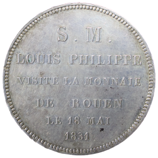 Monnaie de visite Louis-Philippe Ier (1830-1848) Module de 5 Francs 1831 Rouen argent 25.21 gr Sup