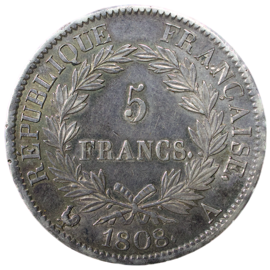 Napoléon Ier (1804-1814) 5 Francs 1808 A Paris type République Argent 24.92 gr