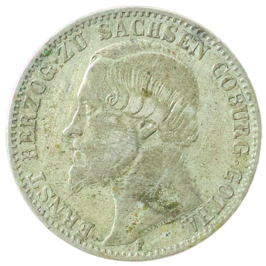 Allemagne Duché de Saxe-Cobourg et Gotha 🇩🇪 Ernest II (1844-1893) 1/6 Thaler 1855 F Dresde Ag 5.22 gr