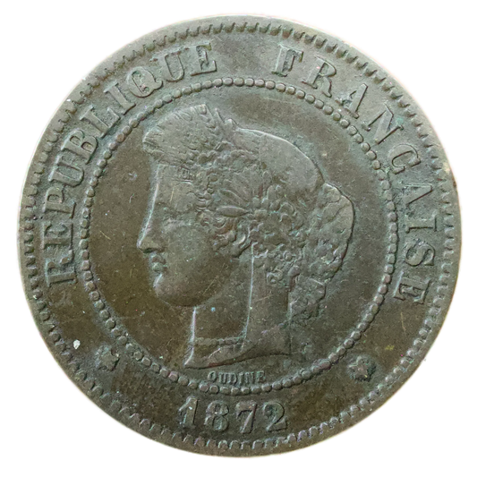 5 Centimes Cérès 1872 K Bordeaux Troisième République 5.00 gr