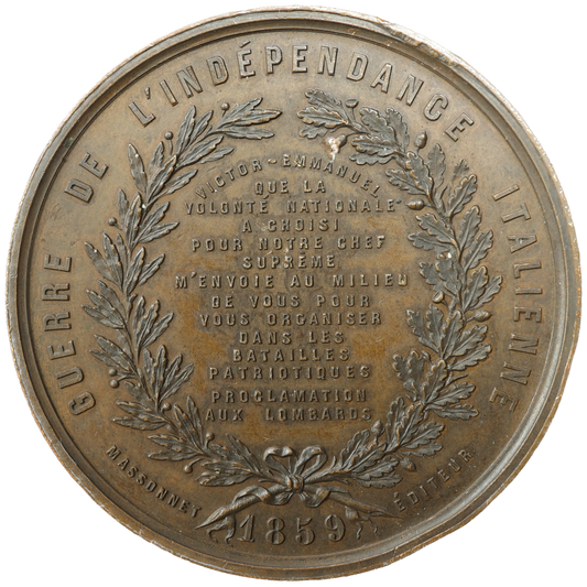 Médaille Guerre de l'indépendance Italienne Giuseppe Garibaldi 1859 Bronze 64.27 gr - 50 mm