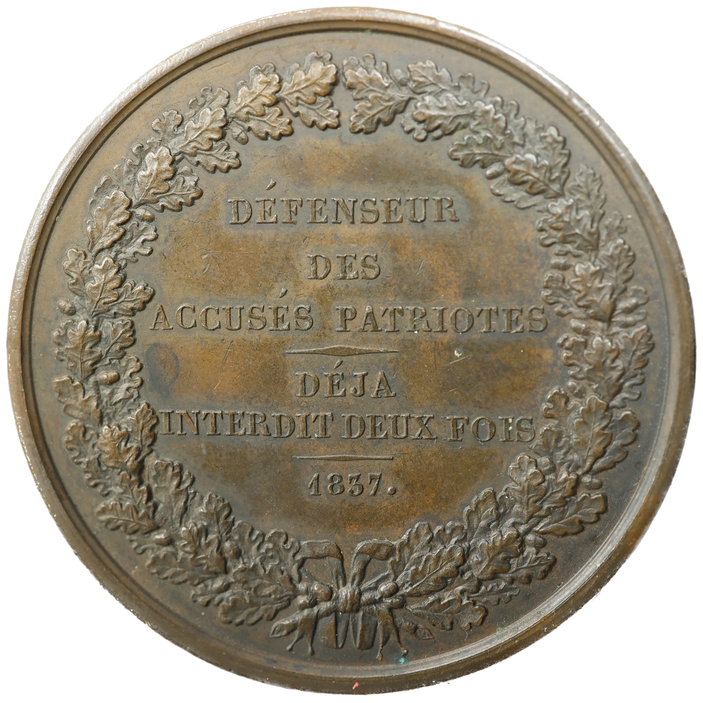 Médaille J. F. DUPONT Avocat défenseur des accusés patriotes 1837 Bronze 60.30 gr - 51 mm