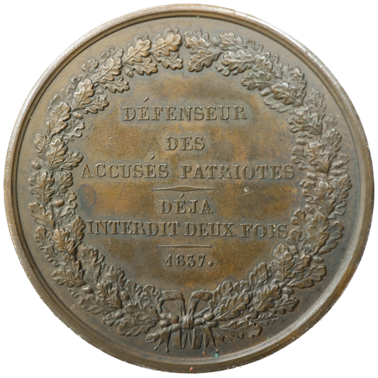 Médaille J. F. DUPONT Avocat défenseur des accusés patriotes 1837 Bronze 60.30 gr - 51 mm