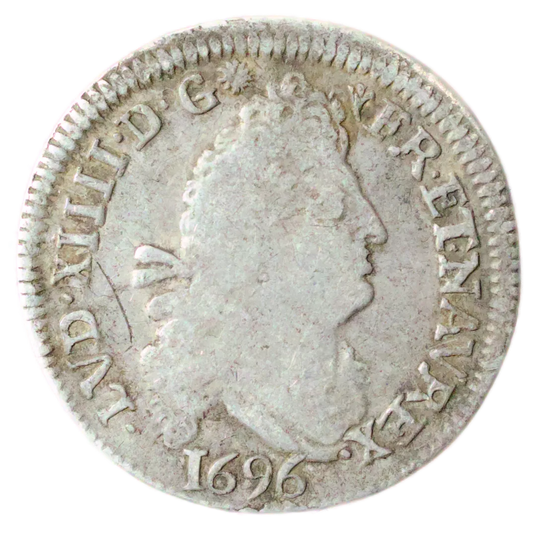 Louis XIV (1643-1715) Quatre sols aux 2L 1696 Y Bourges 1.42 gr Extrêmement Rare Non référencé au Gadoury