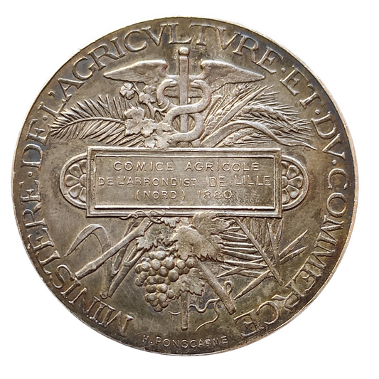 Médaille en argent. Comice agricole de Lille 1880. Par Ponscarme. 42 mm 38.5 gr