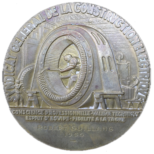 Médaille Syndicat General de la construction Electrique 1960 Bronze 162.57 gr 67 mm