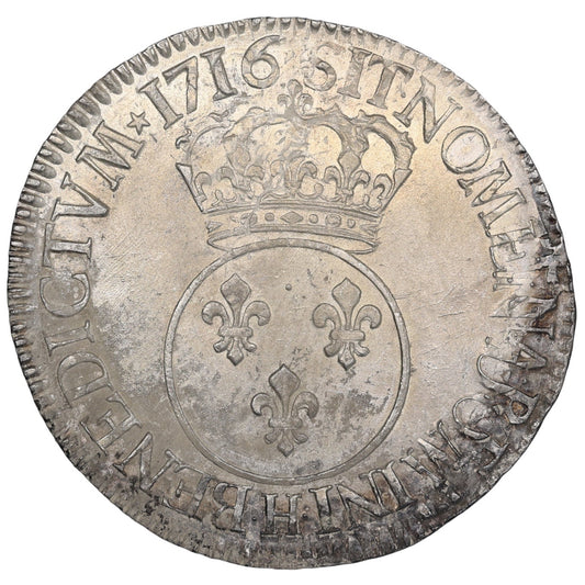 Louis XV (1715-1774) Ecu Vertugadin 1716 H La Rochelle Argent 30.33 gr