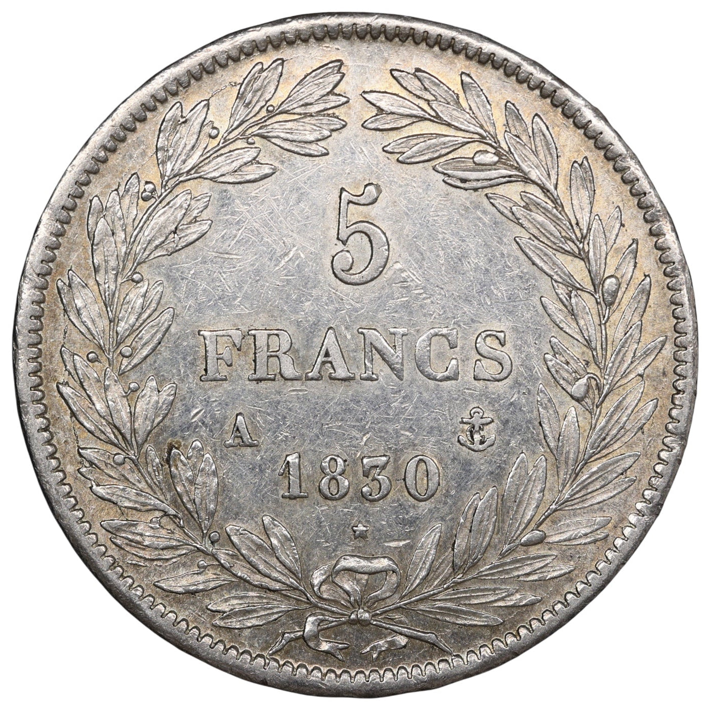 Louis-Philippe Ier (1830-1848) 5 Francs 1830 A Paris Type Tiolier Tranche en relief Argent 25.00 gr