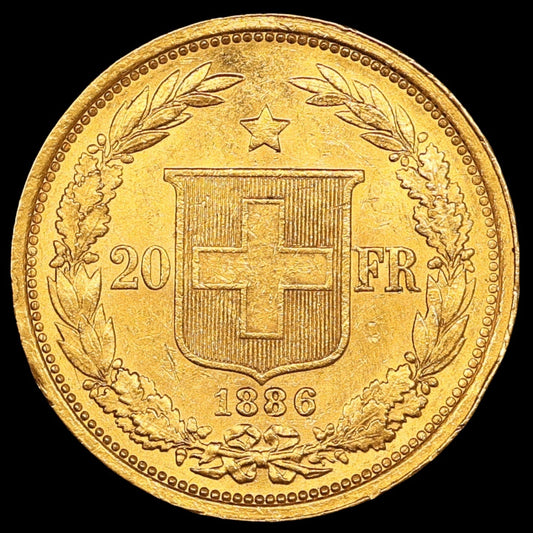 Suisse État fédéral (1848-présent) 20 Francs Tête Helvetia 1886 Or 6.45 gr