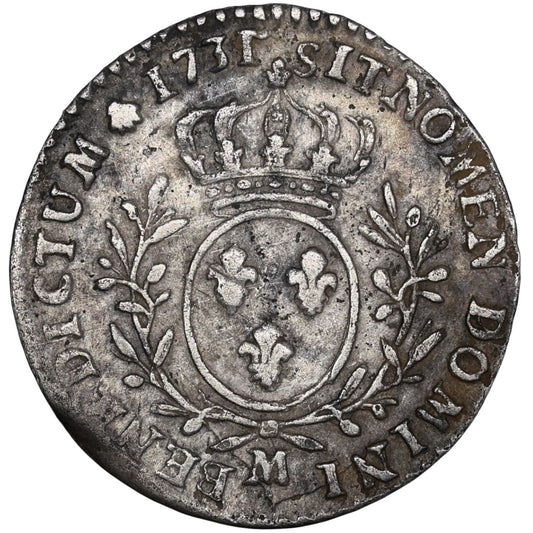 Louis XV (1715-1774) 1/10 écu aux branches d'olivier 1731 M Toulouse argent 2.81 gr