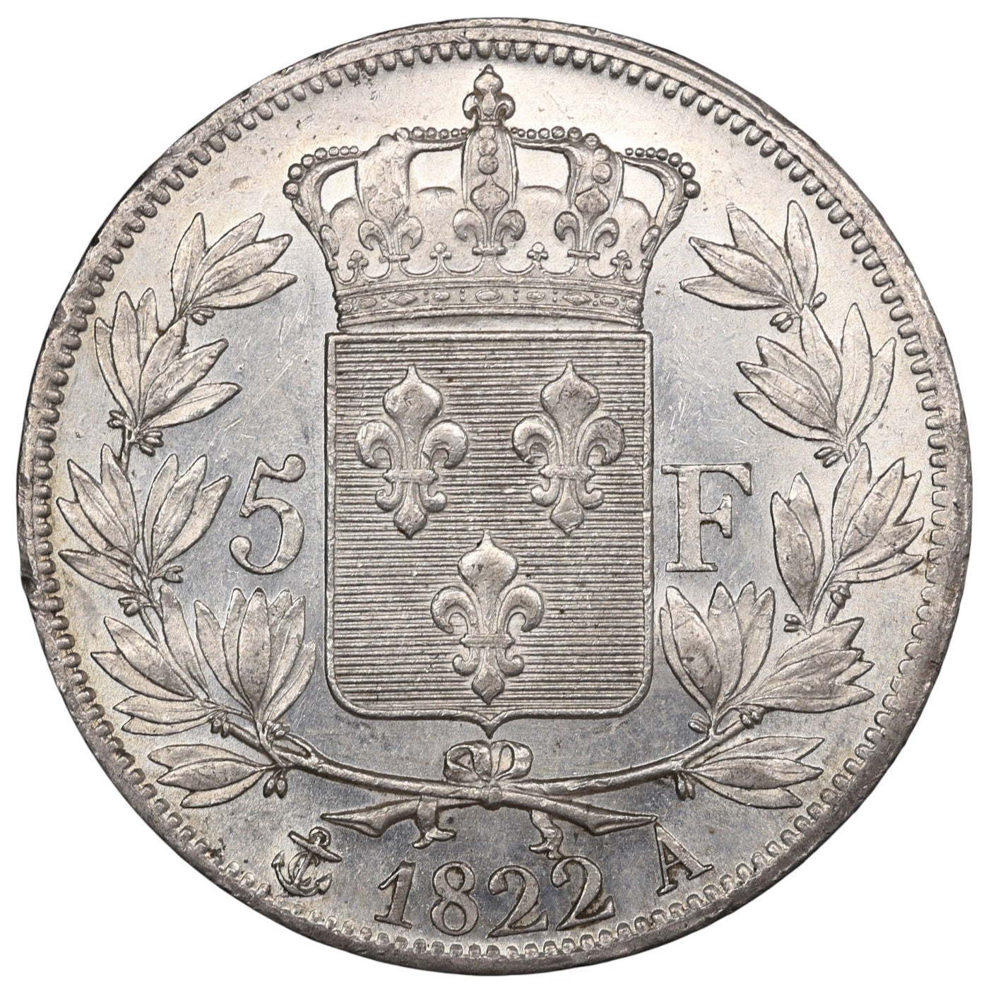 Luis XVIII (1815-1824) 5 francos 1822 A París Plata 24,97 gr