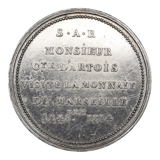 Monnaie de visite Louis XVIII (1815-1824) Module de 5 Francs 1814 Marseille argent 24.90 gr