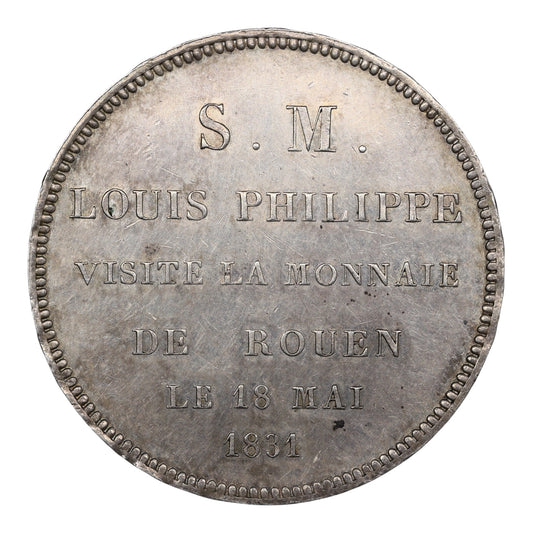Monnaie de visite Louis-Philippe Ier (1830-1848) Module de 5 Francs 1831 Rouen argent 25.21 gr Sup