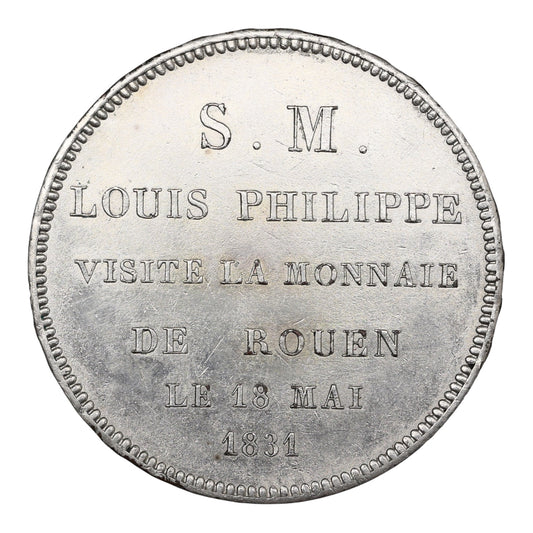 Monnaie de visite Louis-Philippe Ier (1830-1848) Module de 5 Francs 1831 Rouen Bronze argenté 21.13 gr Rare