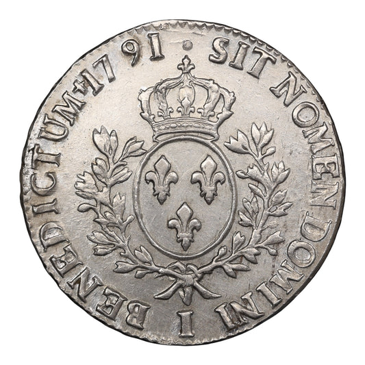 Louis XVI (1774-1792) Écu aux branches d'olivier 1791 I Limoges argent 29.01 gr