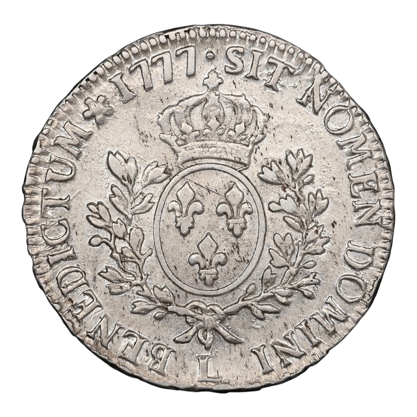 Louis XVI (1774-1792) Écu aux branches d'olivier 1777 L Bayonne Argent 29.14 gr
