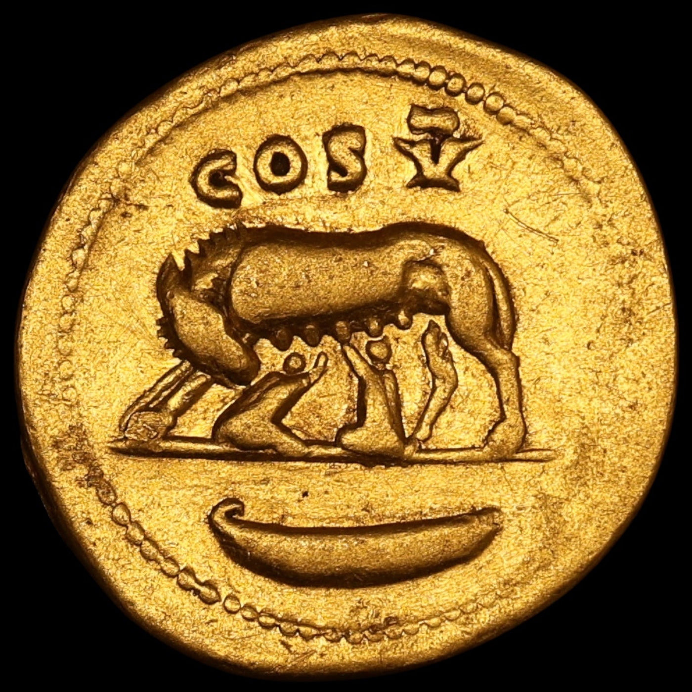 Empire Romain Domitien (81-96) Aureus Or COS V Louve allaitant Romulus et Rémus Rome 7.09 gr