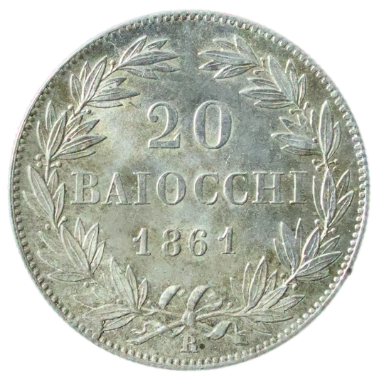 États pontificaux Pie IX (1846-1878) 20 Baiocchi 1861 R Rome Argent 5.71 gr