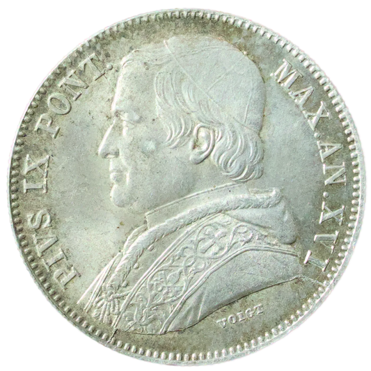 Vatican 🇻🇦 Pie IX (1849-1866) 20 Baiocchi (XVI) 1861 R Rome Ag 5.71 gr