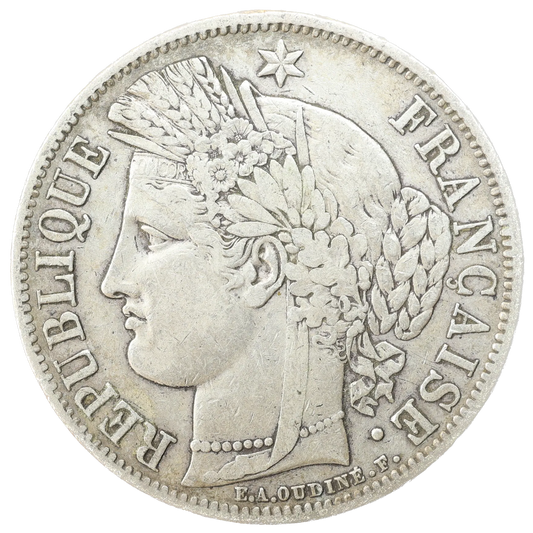 Deuxième République (1848-1852) 5 Francs Cérès 1849 A Argent 24,69 gr main-chien