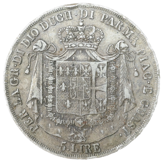 Rare Italie Duché de Parme Maria Luigia (1815-1832) 5 Lire 1815 Argent 24,80 gr