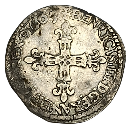 Henri IV (1589-1610) Huitième d'écu 1605 B Rouen Argent 4.79 gr