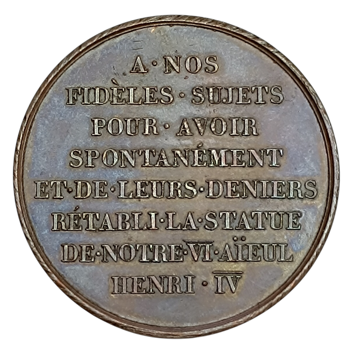 Louis XVIII medal Restoration Equestrian statue of Henri IV 1817 Bronze 17.64 GR 32.5 mm