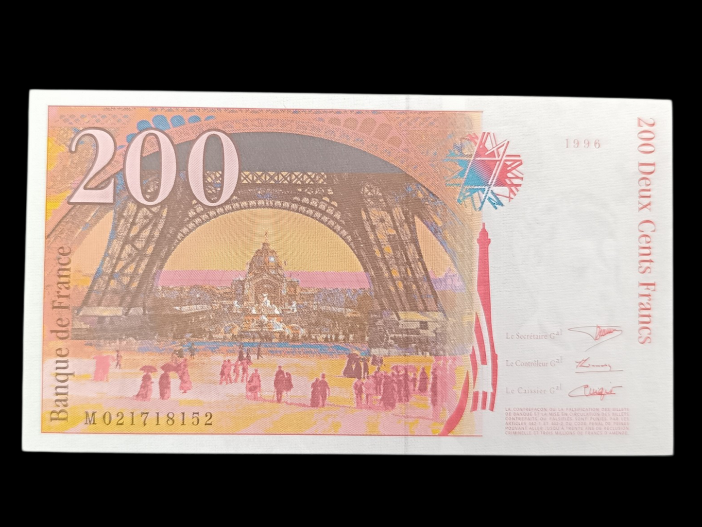 Billet 200 Francs 1996 Gustave Eiffel. État neuf
