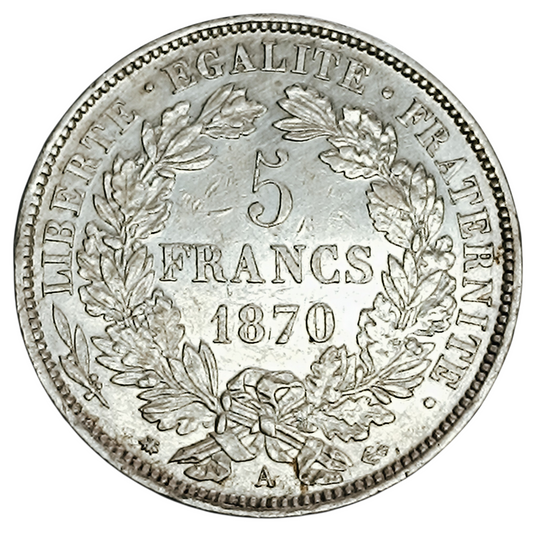 Cérès avec légende 5 Francs 1870 A Paris Argent 25.00 gr