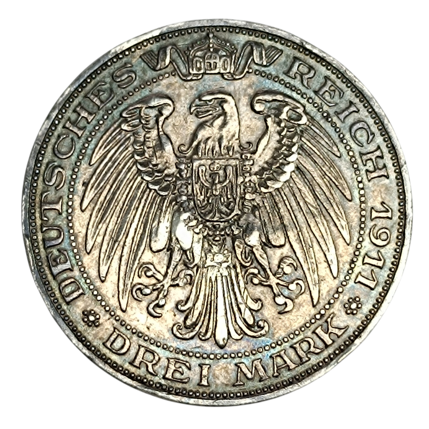 Prussian Germany 3 Mark 1911 In Berlin University of Wroclaw Silver 33 mm 16.6 gr
