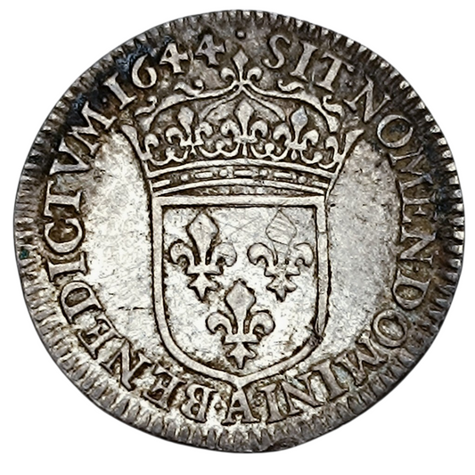 Louis XIV (1643-1715) Douzième d'écu à la mèche courte 1644 A Paris Argent 2.26 gr