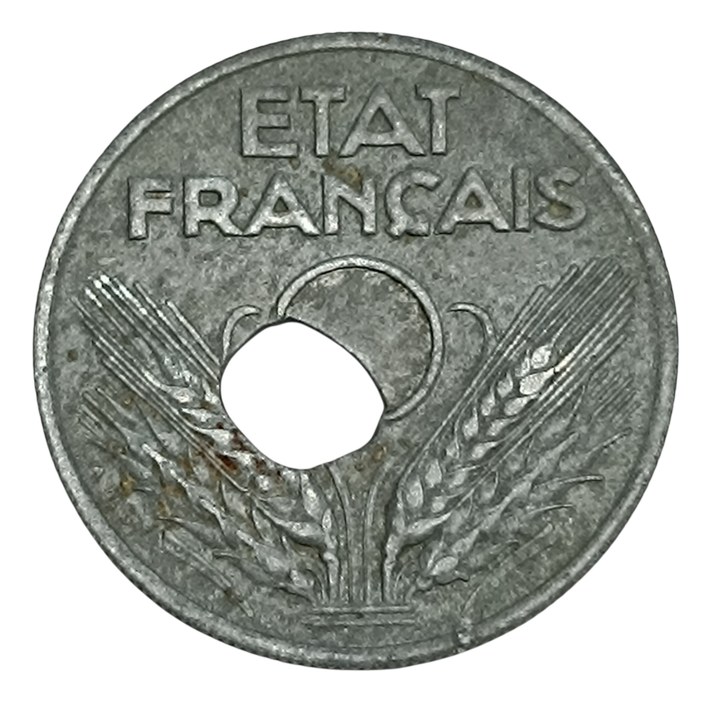 Fauté 20 Centimes TYPE 20 1943 zinc 3.11 gr Trou décentré