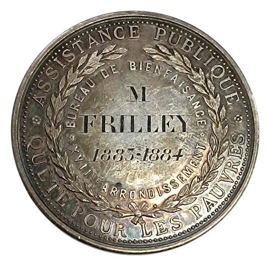 Médaille Argent Quête pour les pauvres Bureau de bienfaisance XVIIème arrondissement Paris 1883 1884 42 mm 36.14 gr